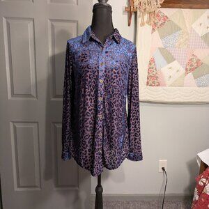 Umgee Women's Animal Print Velvet Button-Up Long Sleeve Shirt